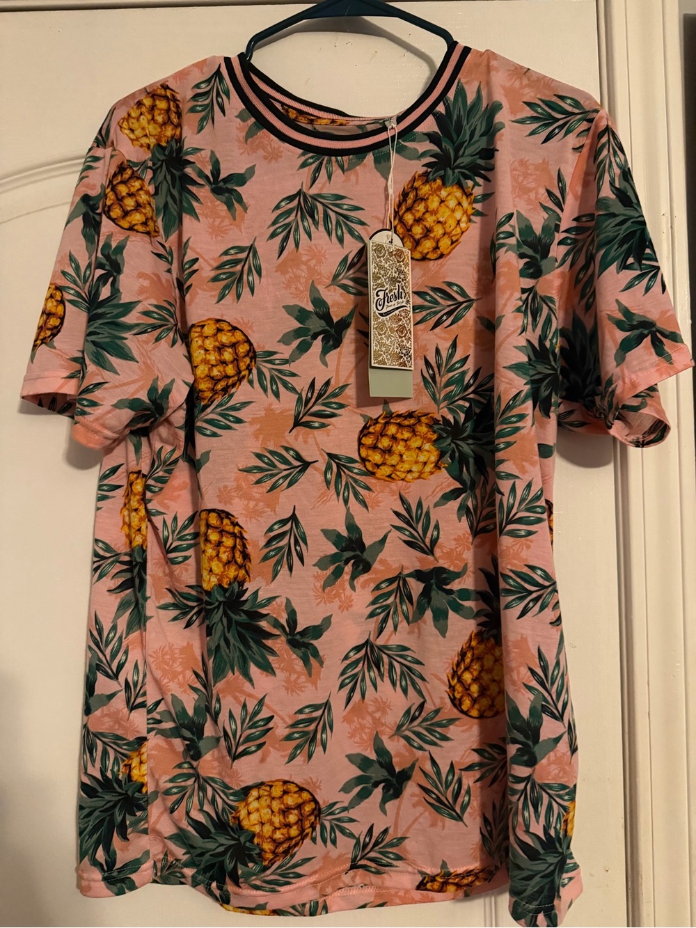 Tropical Pineapple Print Men’s Shirt - Pink